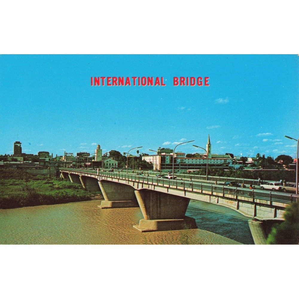 Vintage International Bridge Laredo Texas Nuevo Laredo Mexico Postcard L-01 - Picture 1 of 2